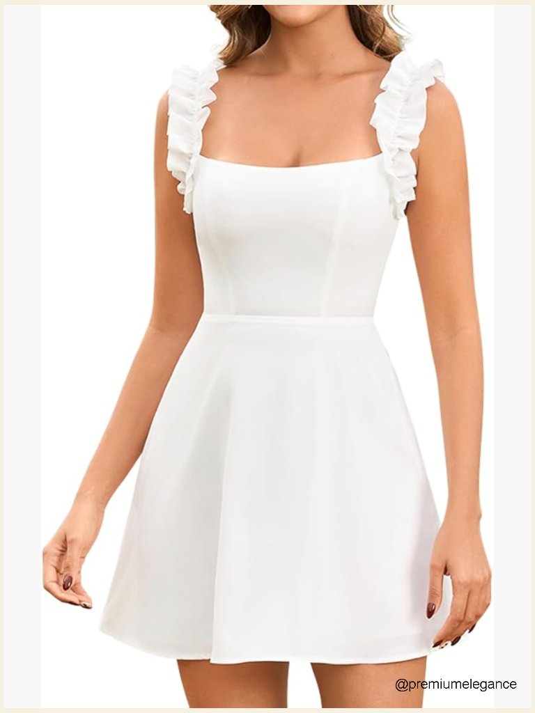 Ruffle Sleeve Mini Dress Square Neck A-Line Smocked Casual Summer